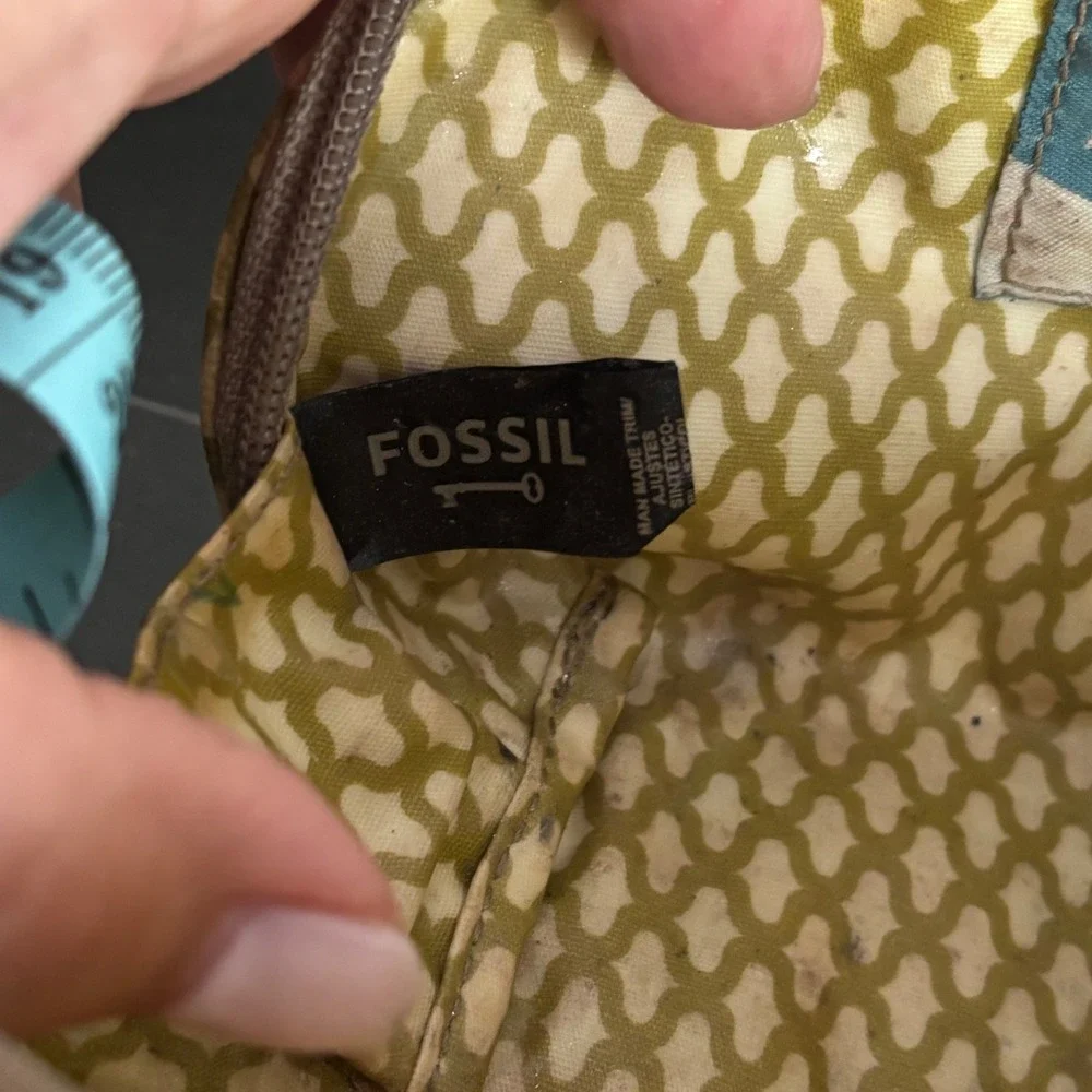 Fossil Key-Per | Retro Floral Coated Canvas Cosmetic Makeup Bag | Teal Green
